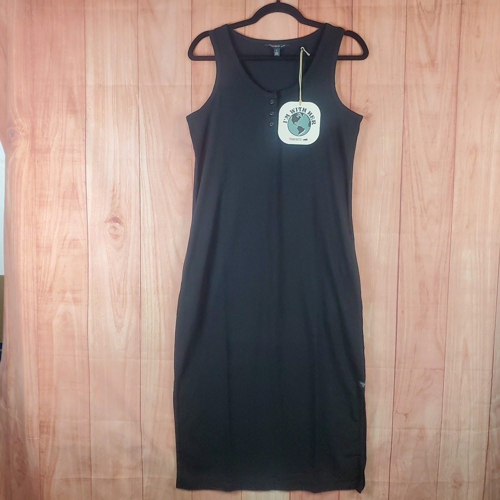 Toad & Co Piru Henley Midi Tank Dress Womens Small Black Stretch Logo